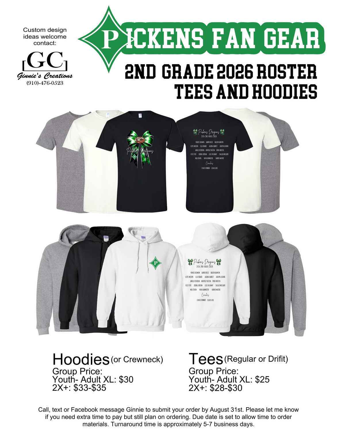 Pickens Dragons Cheer 2nd Grade Roster T-shirt