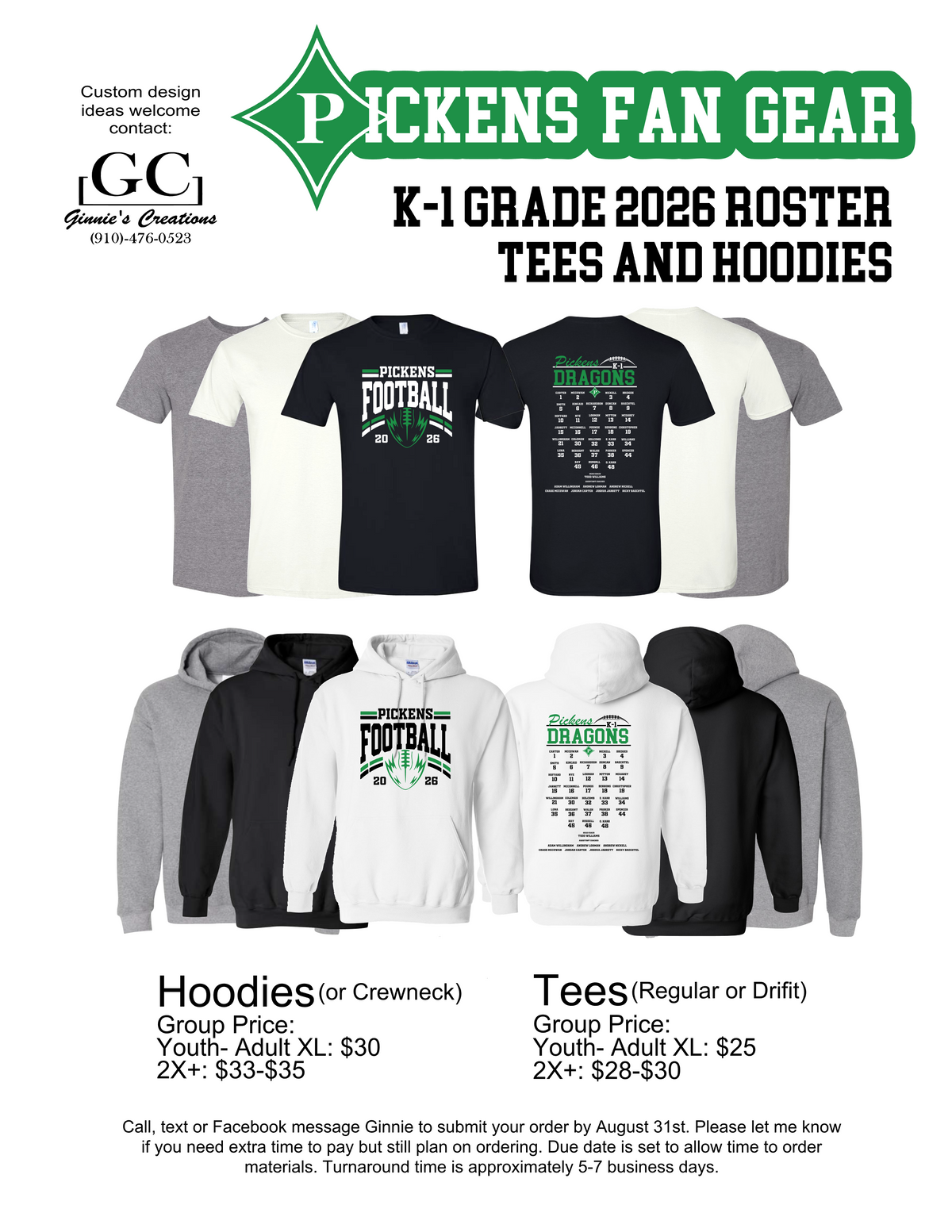 Pickens Dragons Football 2nd Grade Roster Hoodie