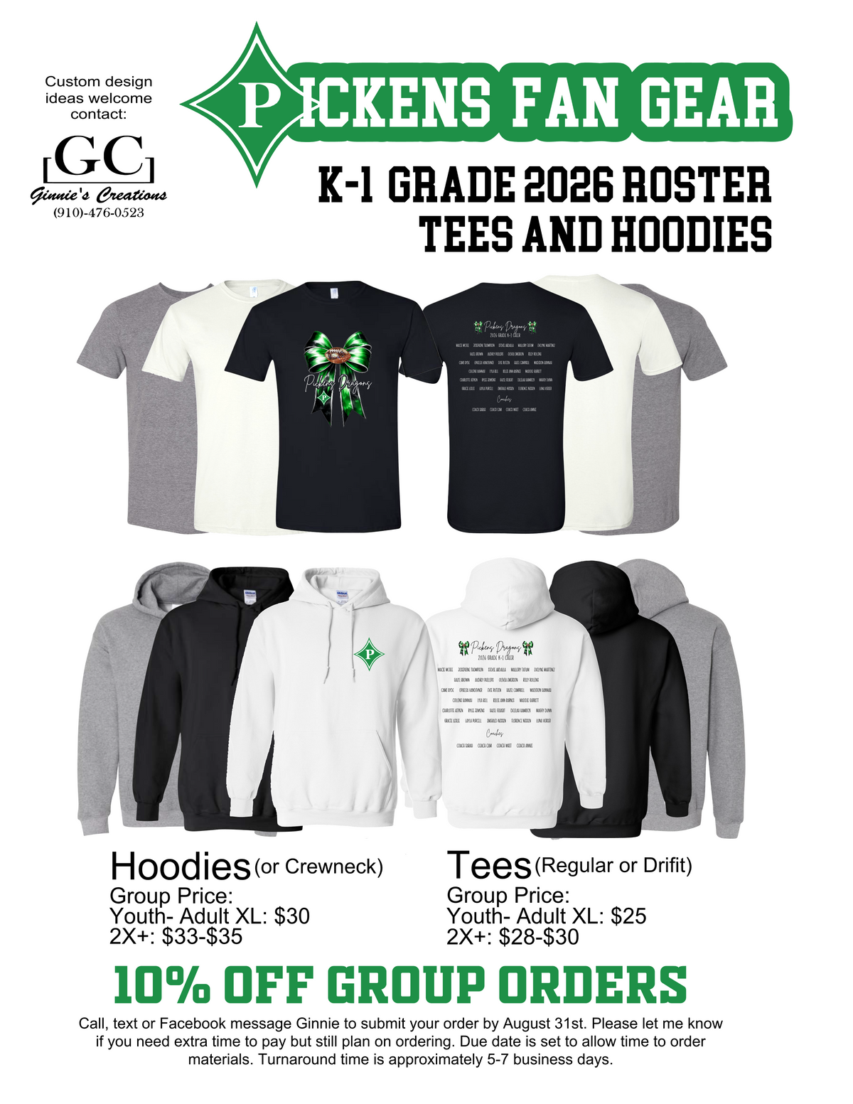 Pickens Dragons Cheer K-1 Roster T-shirt