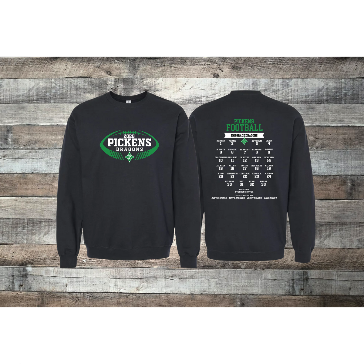 Pickens Dragons Football 2nd Grade Roster Crewneck Sweatshirt