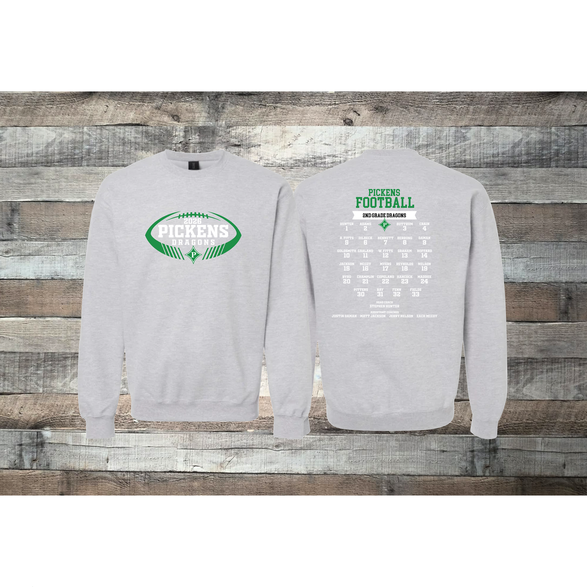 Pickens Dragons Football 2nd Grade Roster Crewneck Sweatshirt