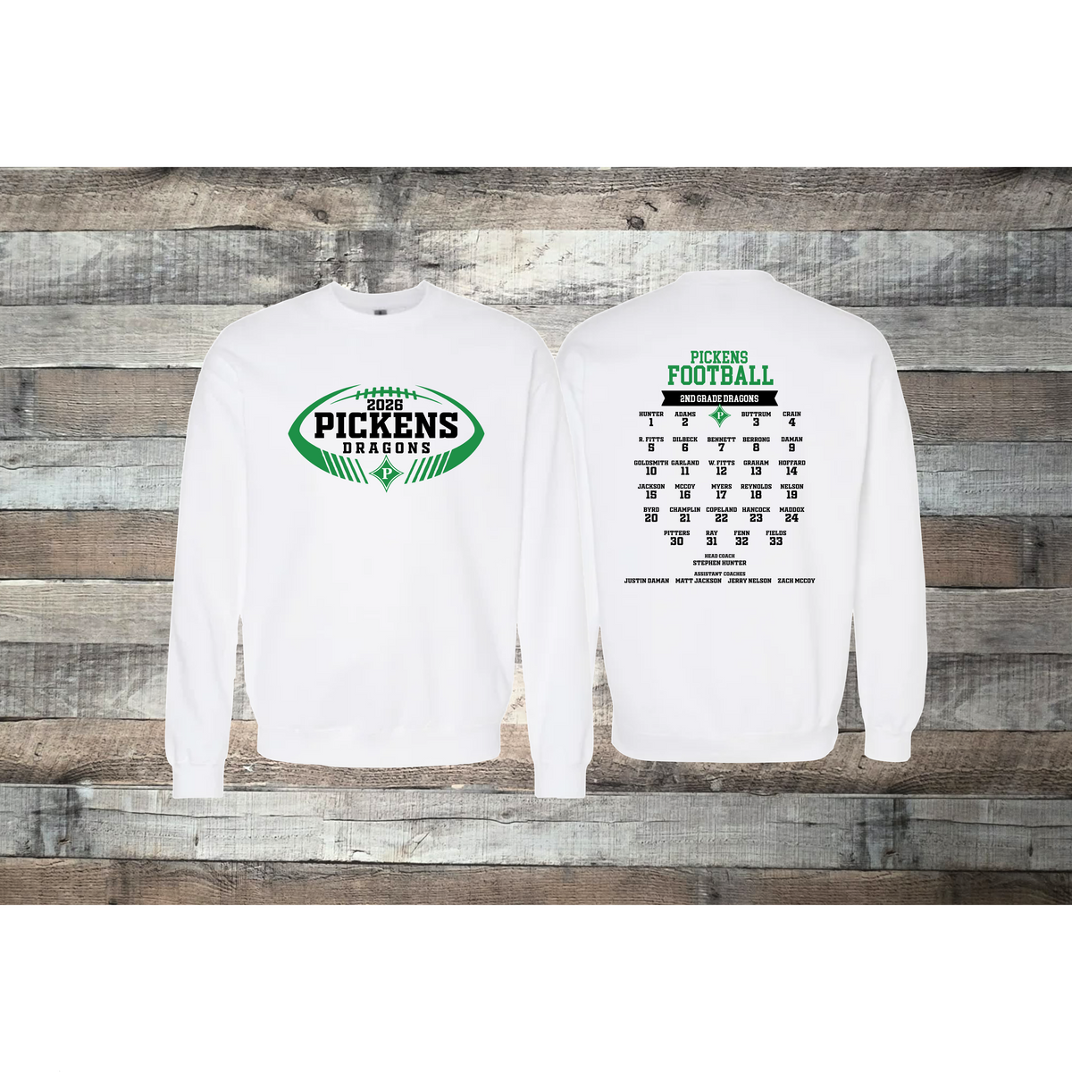 Pickens Dragons Football 2nd Grade Roster Crewneck Sweatshirt