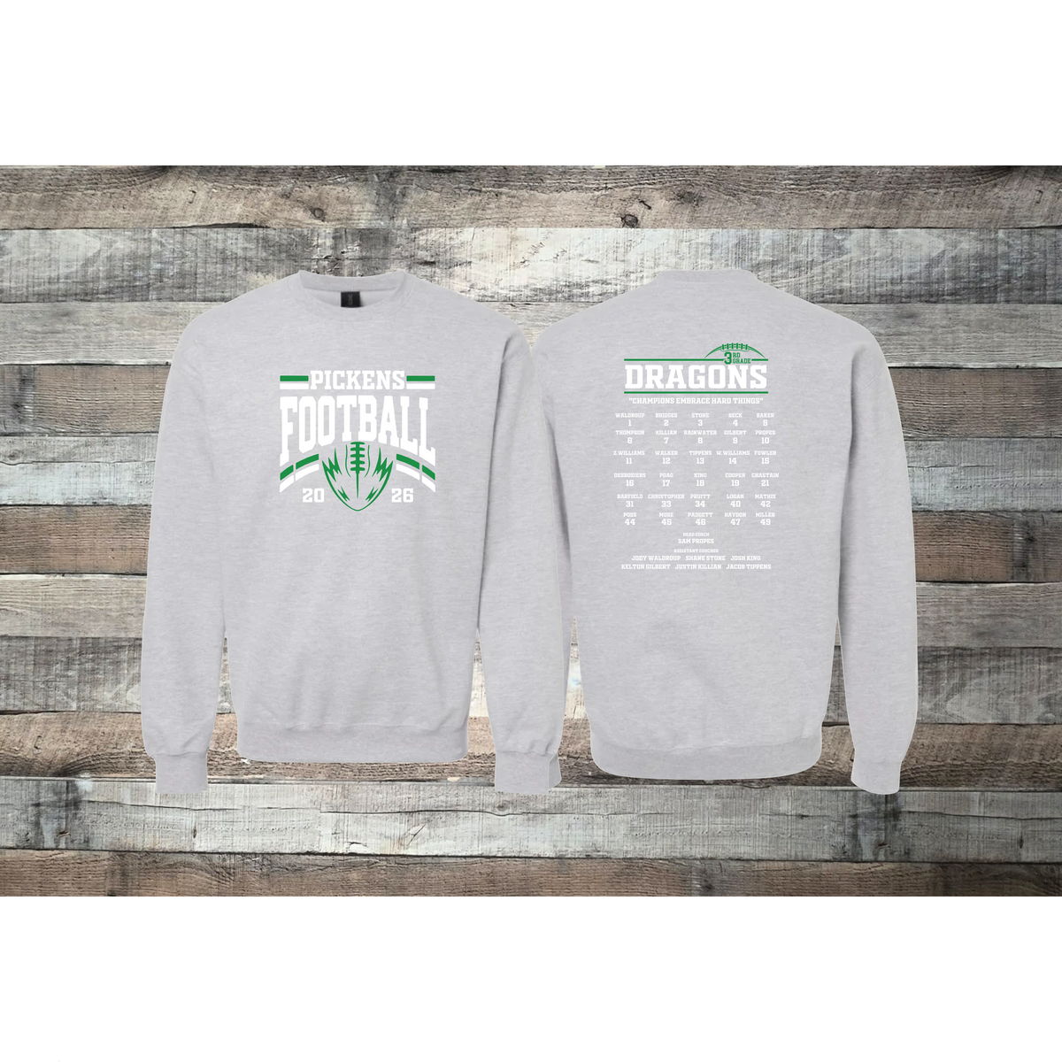Pickens Dragons Football 3rd Grade Roster Crewneck Sweatshirt