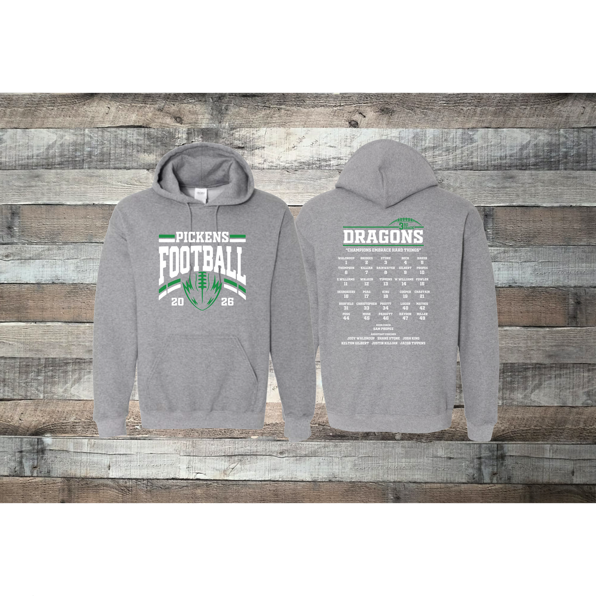 Pickens Dragons Football 3rd Grade Roster Hoodie