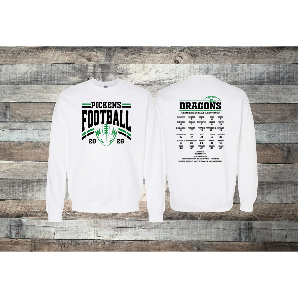 Pickens Dragons Football 3rd Grade Roster Crewneck Sweatshirt
