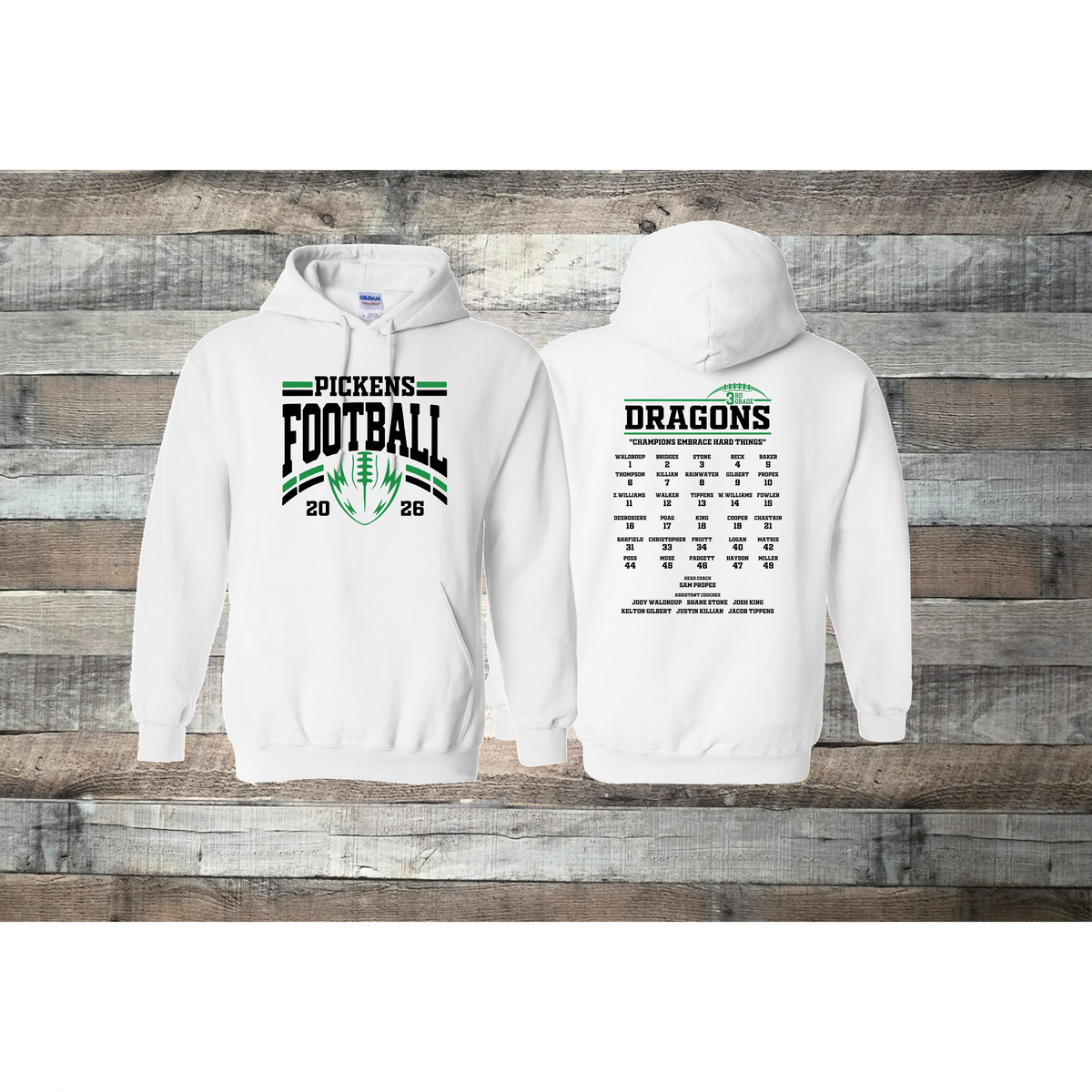 Pickens Dragons Football 3rd Grade Roster Hoodie