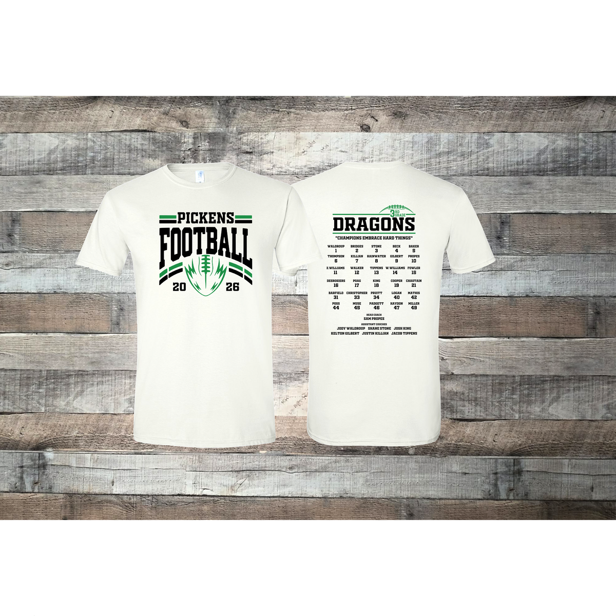 Pickens Dragons Football 3rd Grade Roster T-shirt
