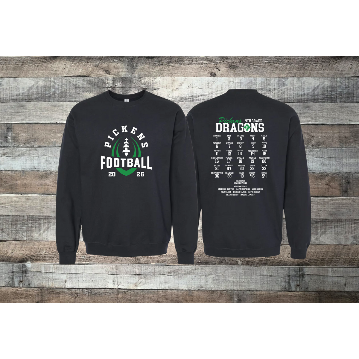 Pickens Dragons Football 4th Grade Roster Crewneck Sweatshirt