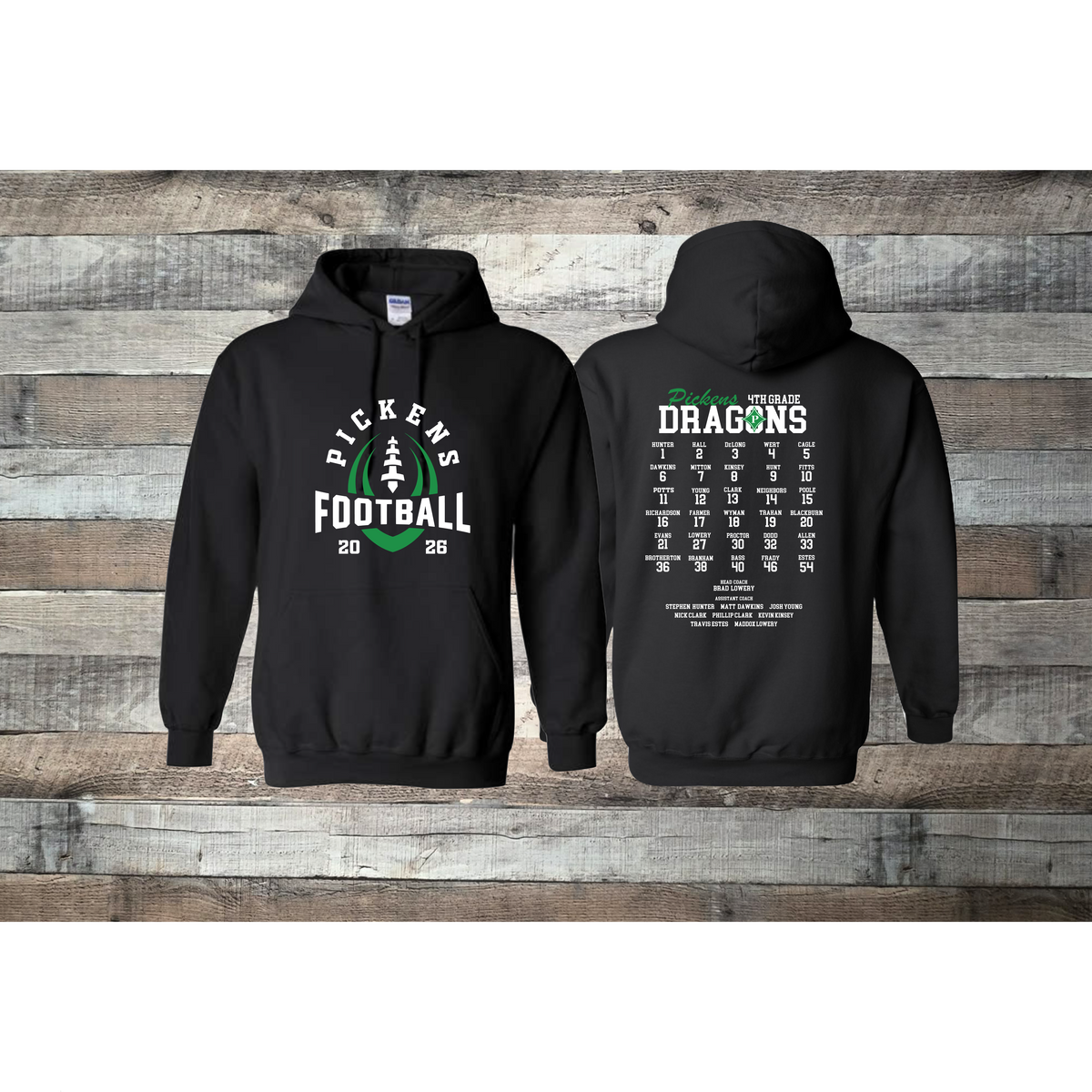Pickens Dragons Football 4th Grade Roster Hoodie