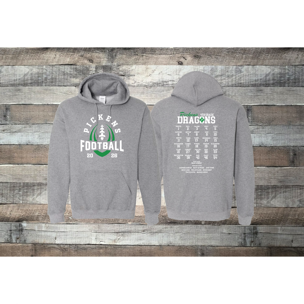 Pickens Dragons Football 4th Grade Roster Hoodie