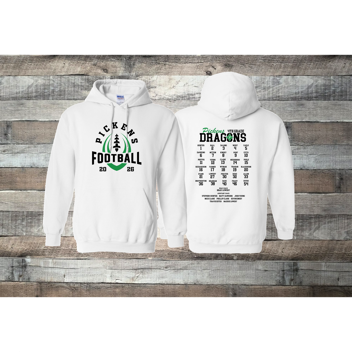 Pickens Dragons Football 4th Grade Roster Hoodie
