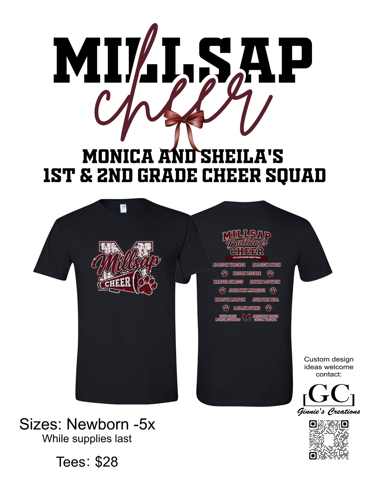 Millsap Bulldogs 1st & 2nd Grade Cheer Squad T-shirt (Monica Edwards' Team)