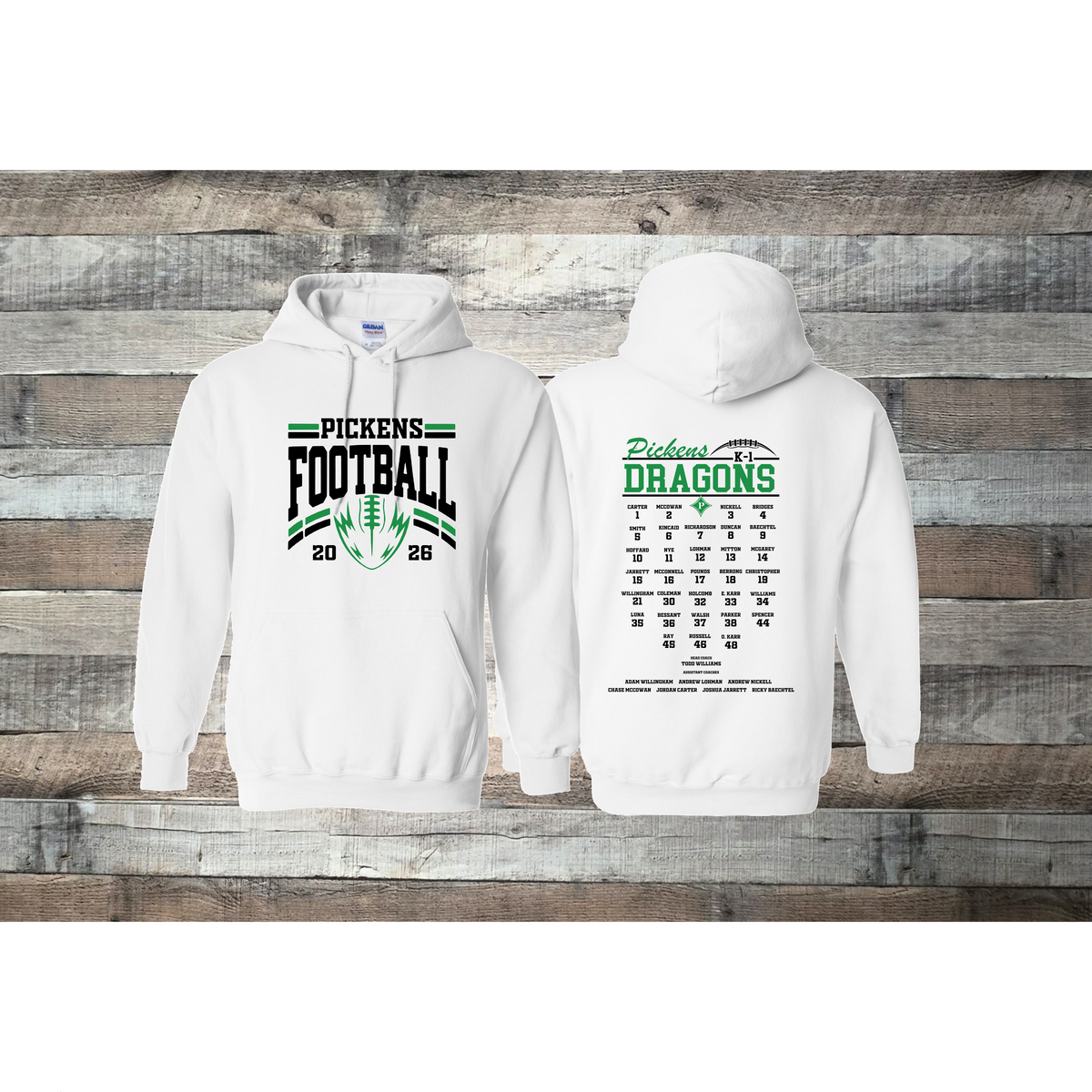 Pickens Dragons Football k-1 Roster Hoodie