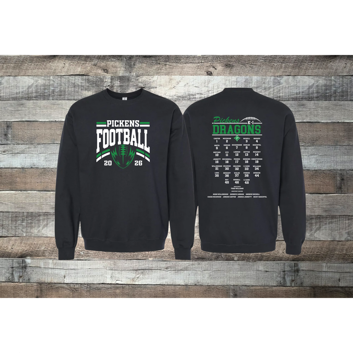 Pickens Dragons Football k-1 Roster Crewneck Sweatshirt