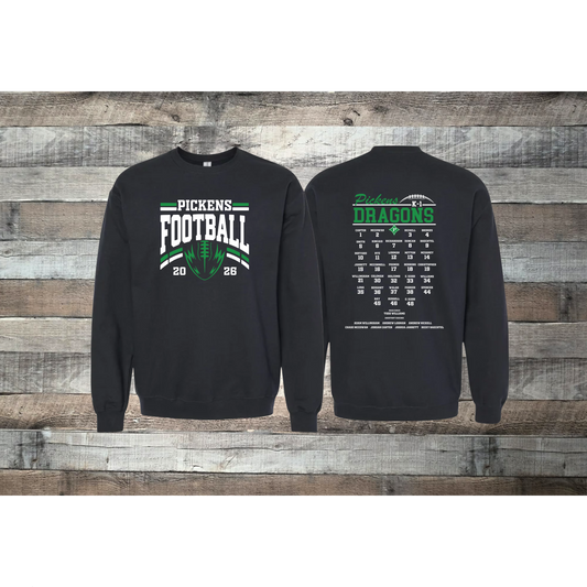 Pickens Dragons Football k-1 Roster Crewneck Sweatshirt