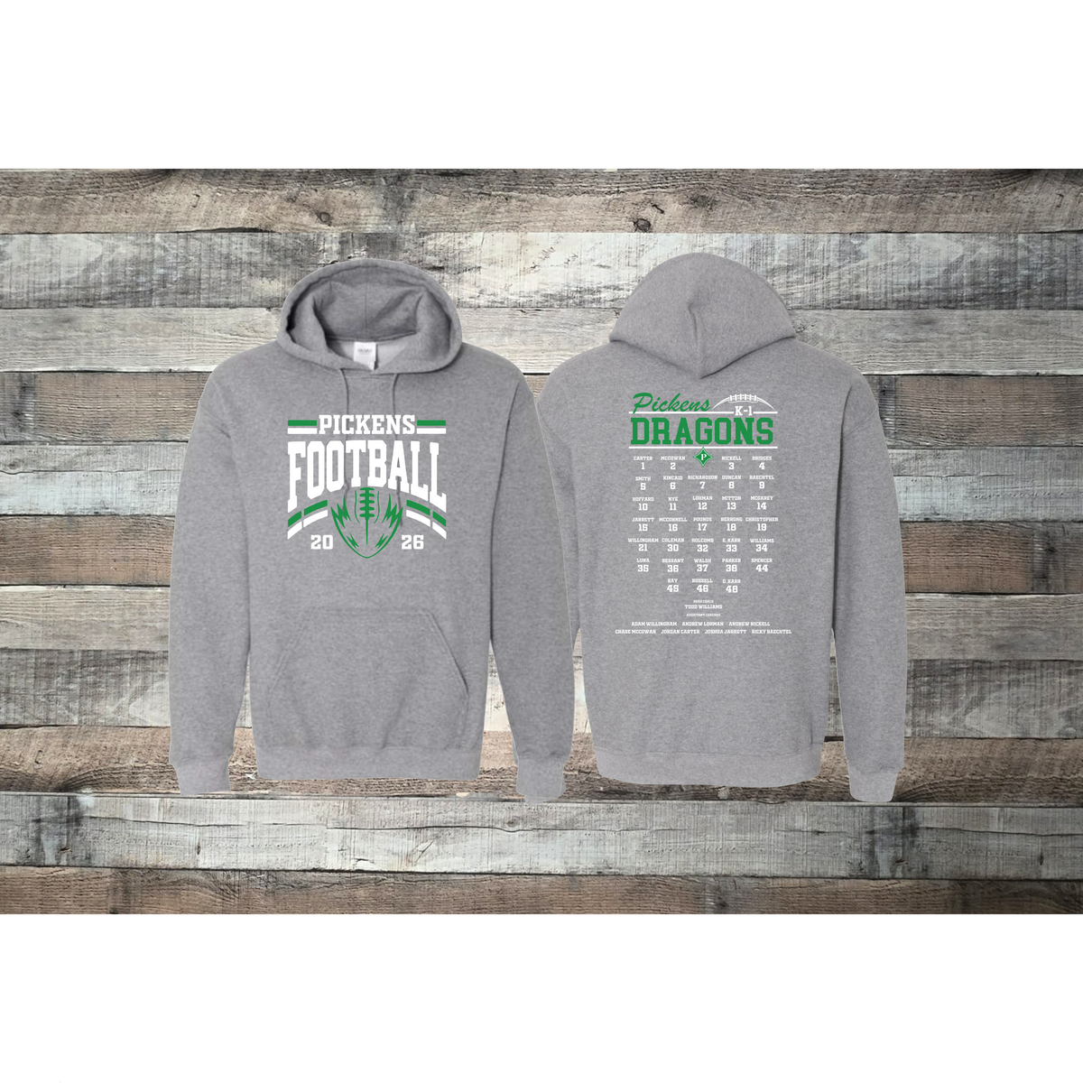Pickens Dragons Football k-1 Roster Hoodie