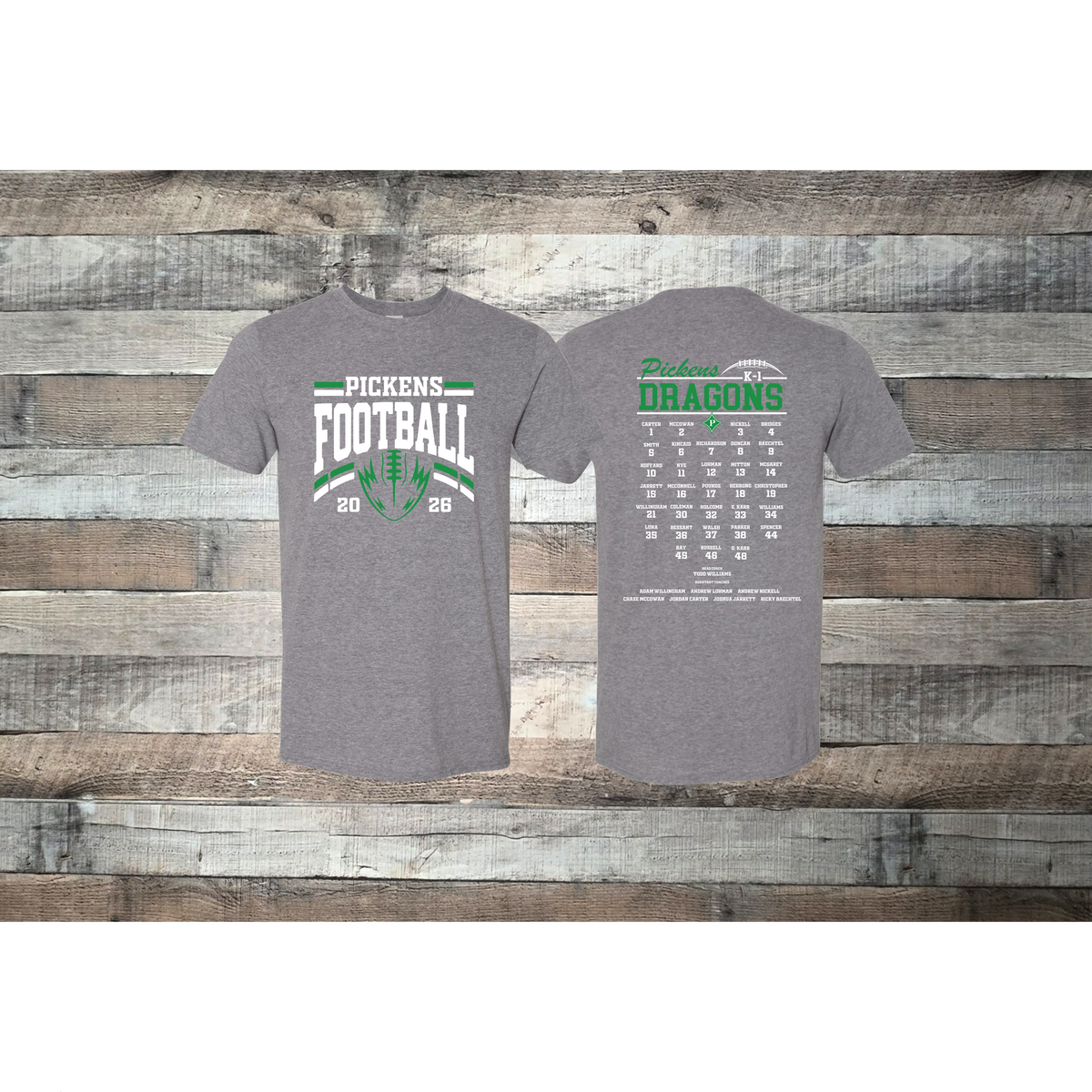 Pickens Dragons Football k-1 Roster T-shirt