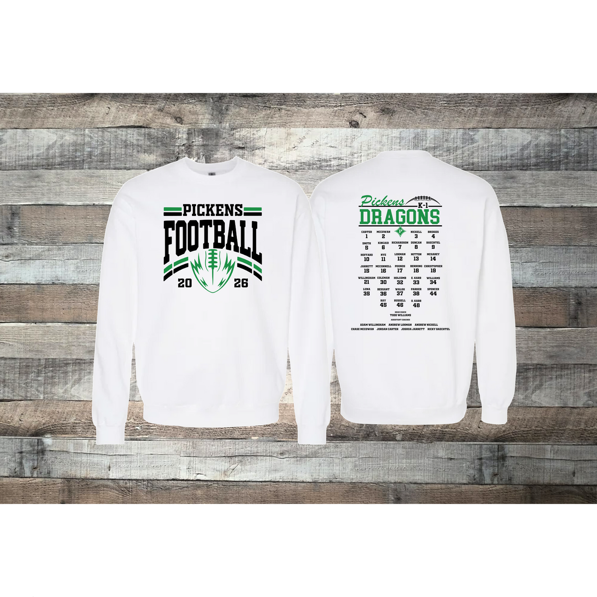Pickens Dragons Football k-1 Roster Crewneck Sweatshirt
