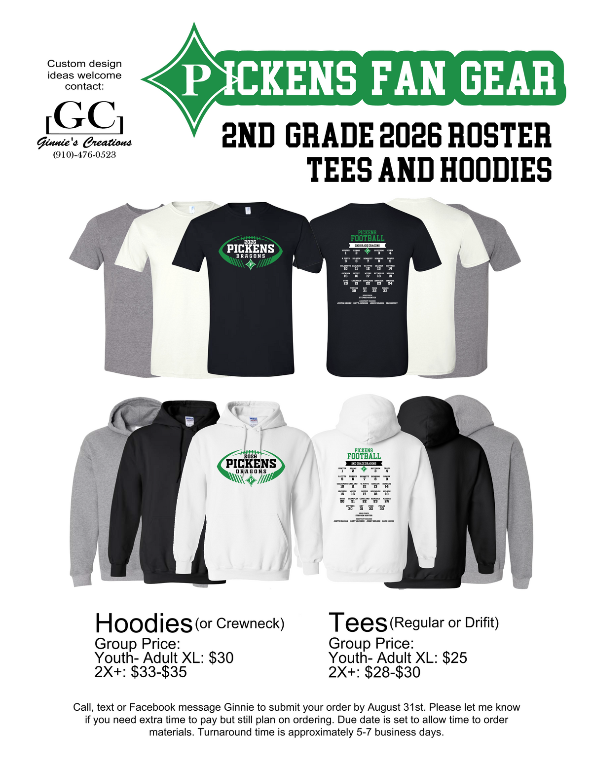 Pickens Dragons Football 2nd Grade Roster Crewneck Sweatshirt
